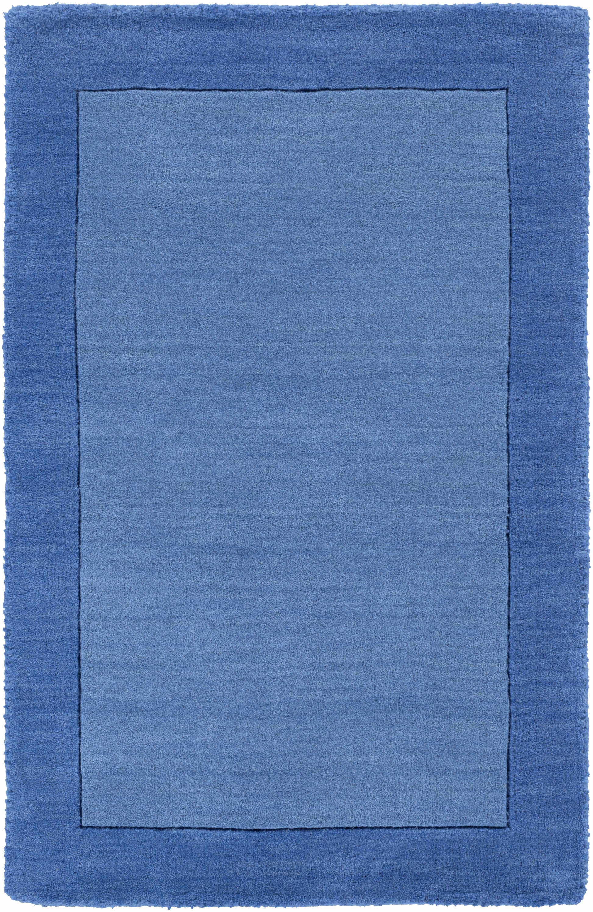 Solid Blue Bordered Wool Rug - 2’ x 3’ Rectangle - Boutique Rugs