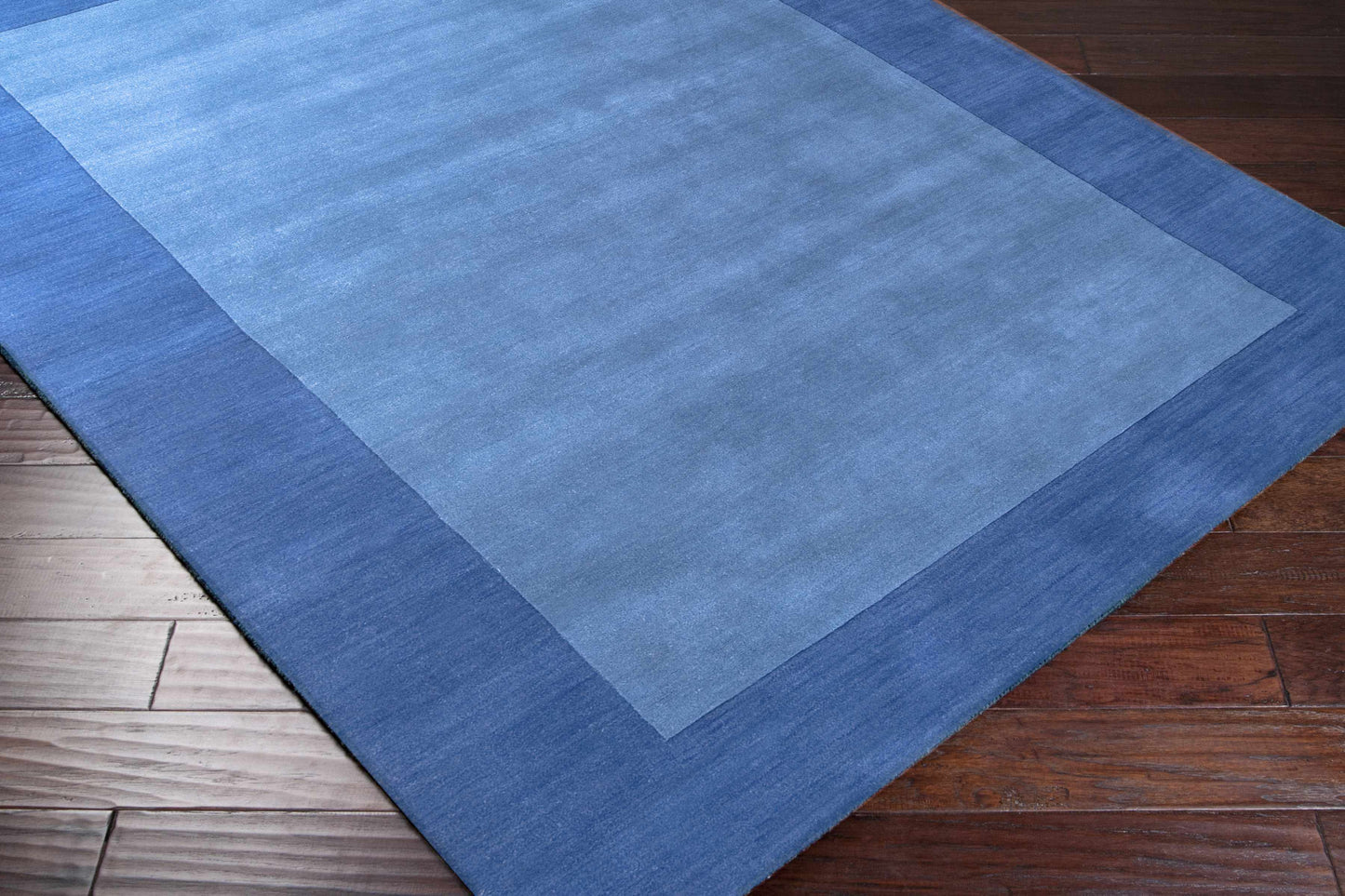 Solid Blue Bordered Wool Rug - Boutique Rugs