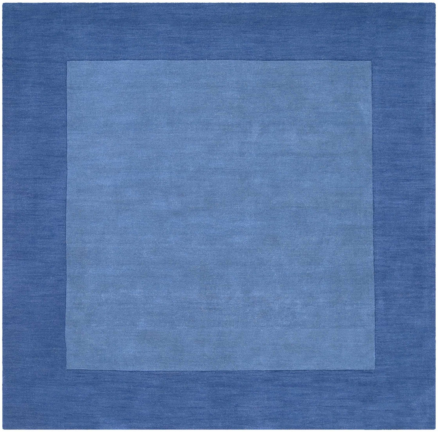 Solid Blue Bordered Wool Rug - 8’ Square - Boutique Rugs