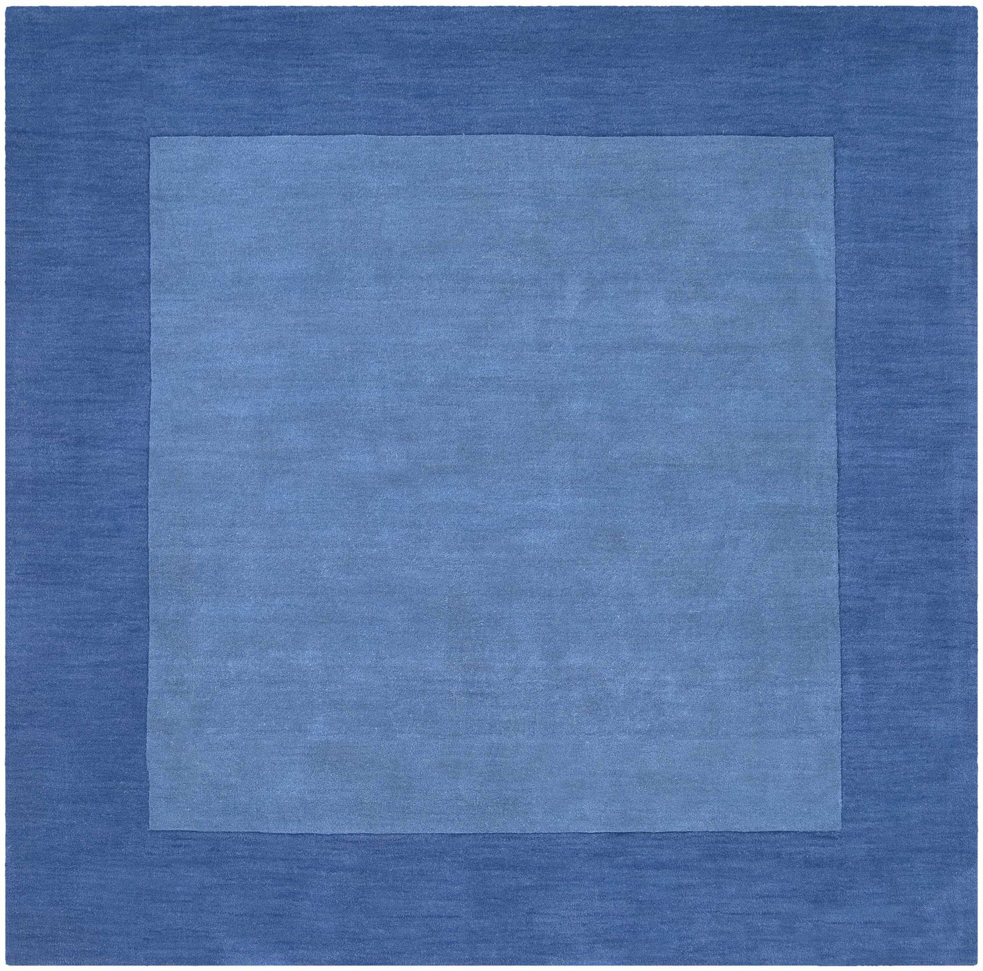 Solid Blue Bordered Wool Rug - 8’ Square - Boutique Rugs
