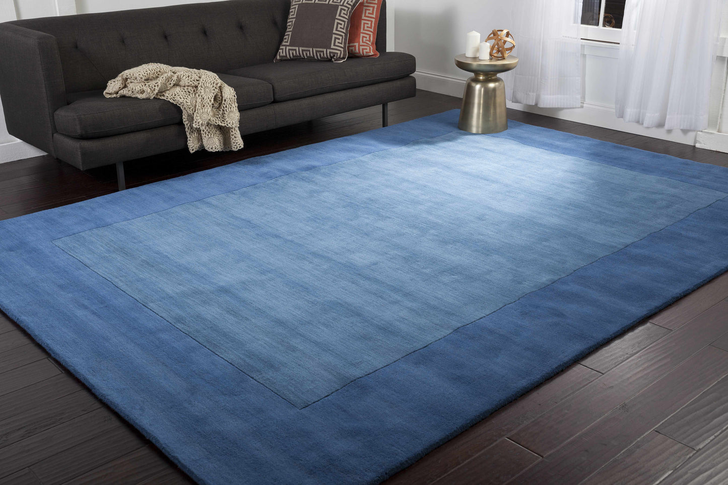 Solid Blue Bordered Wool Rug - Boutique Rugs