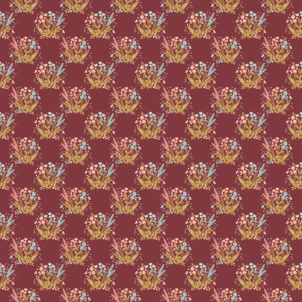 Maddie Wallpaper - Wildflower Bunches - by Megan Cabaj - Sample 1 foot by 1 foot / Burgundy - Loomwell Home Goods