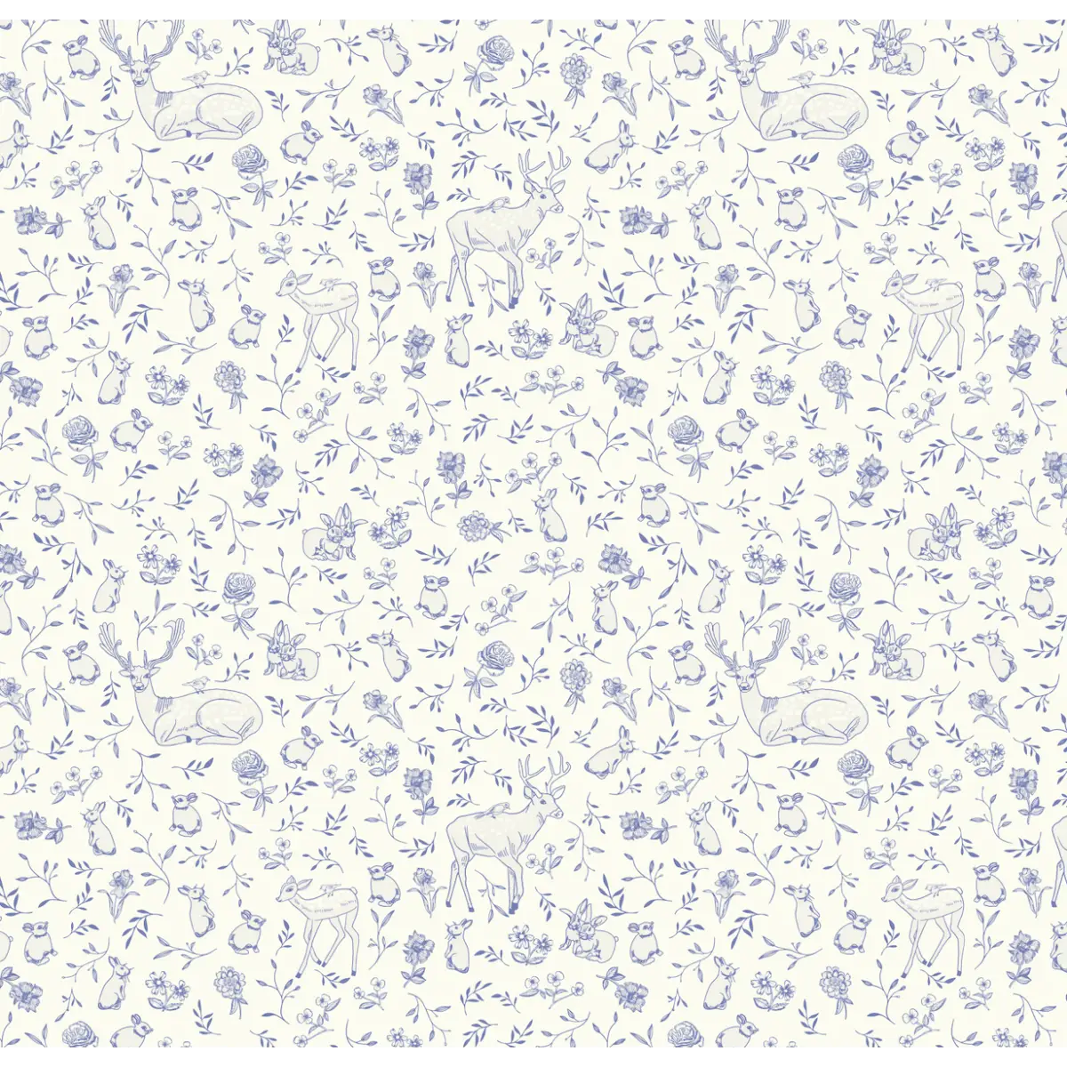 Madge Wallpaper - Tiny Deer and Bunnies - by Jun Shu Create - Sample 1 foot by 1 foot - Loomwell Home Goods