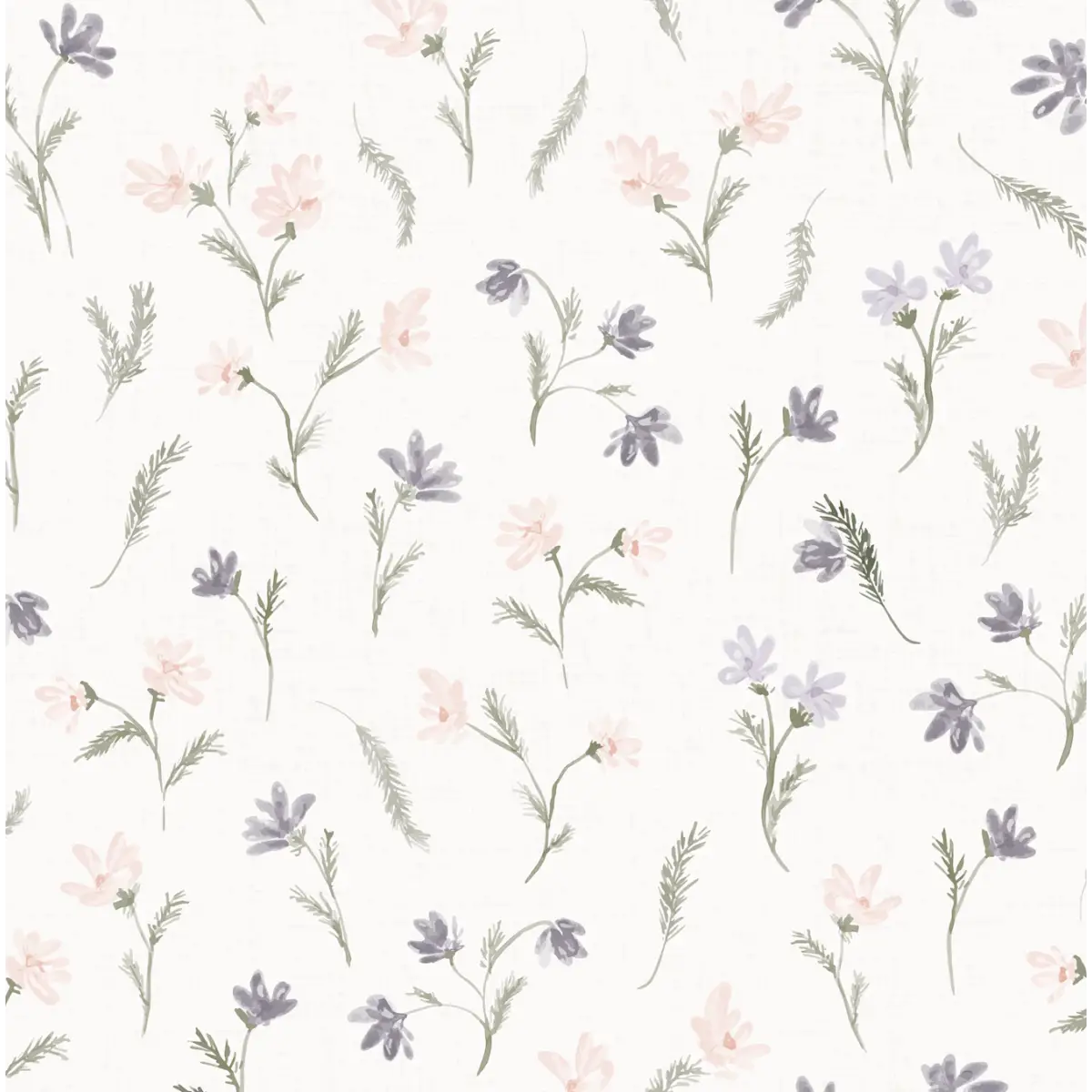 Mae Wallpaper - Plum Flower Scatter - by Lisee Ree Designs - Sample 1 foot by 1 foot / White - Loomwell Home Goods