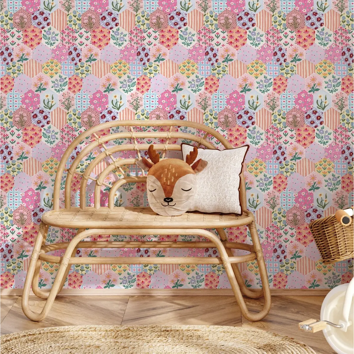Maelia Wallpaper - Patchwork Quilt Flowers - by Sabina Maria - Loomwell Home Goods
