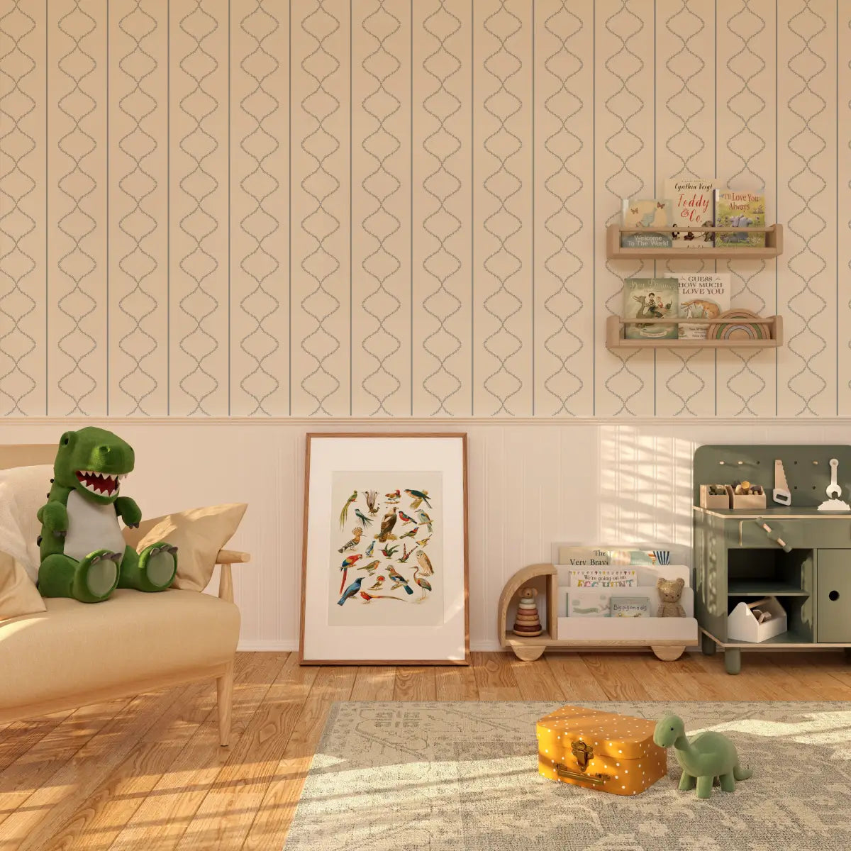 Maeve Wallpaper - Wavy Vines Stripe - by Ali Anni - Loomwell Home Goods