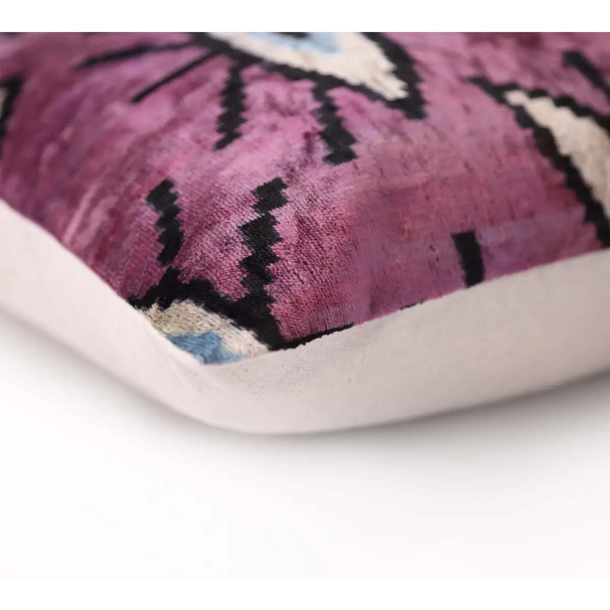 Magenta Blue Eye Silk Velvet Pillow – 20x20 Handmade Ikat Throw Cushion - Canvello