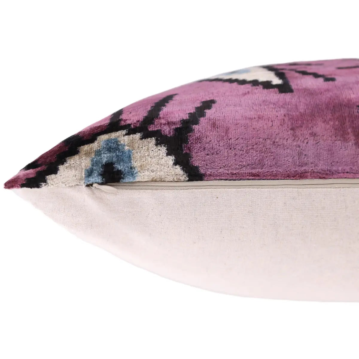 Magenta Blue Eye Silk Velvet Pillow – 20x20 Handmade Ikat Throw Cushion - Canvello
