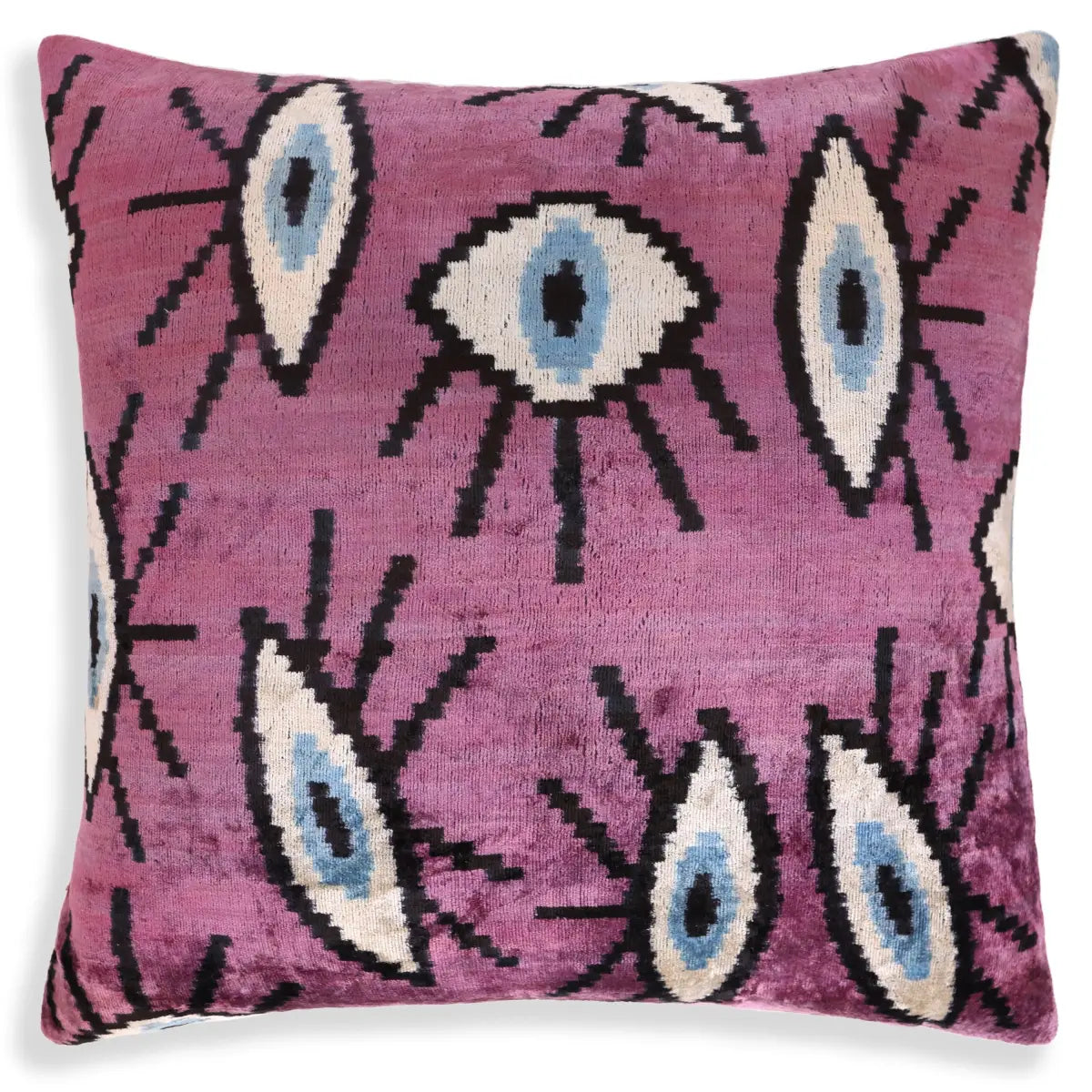 Magenta Blue Eye Silk Velvet Pillow – 20x20 Handmade Ikat Throw Cushion - Canvello