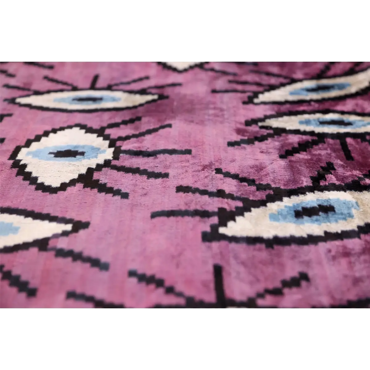 Magenta Blue Eye Silk Velvet Pillow – 20x20 Handmade Ikat Throw Cushion - Canvello