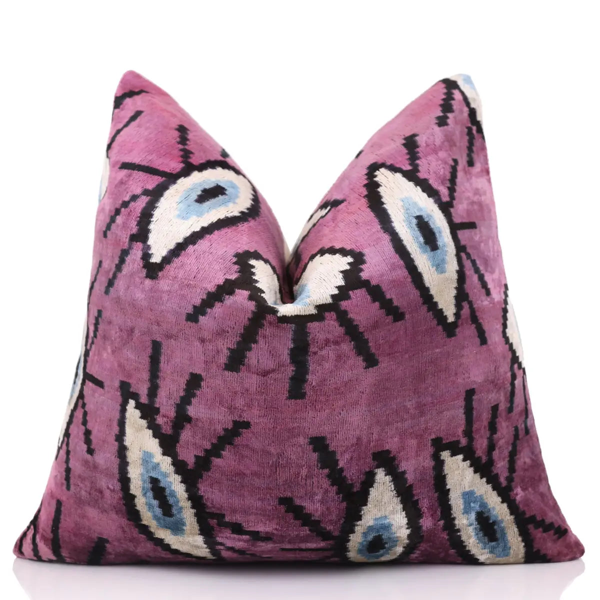 Magenta Blue Eye Silk Velvet Pillow – 20x20 Handmade Ikat Throw Cushion - Canvello