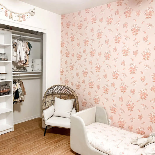 Maisie Wallpaper - Sweet Pink Flowers - by Lovely People Studio - Loomwell Home Goods