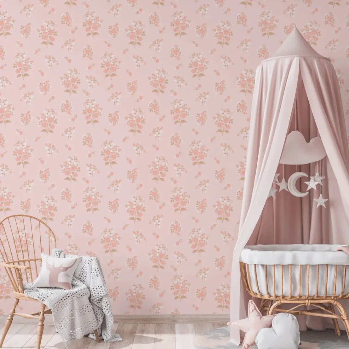 Maisie Wallpaper - Sweet Pink Flowers - by Lovely People Studio - Loomwell Home Goods