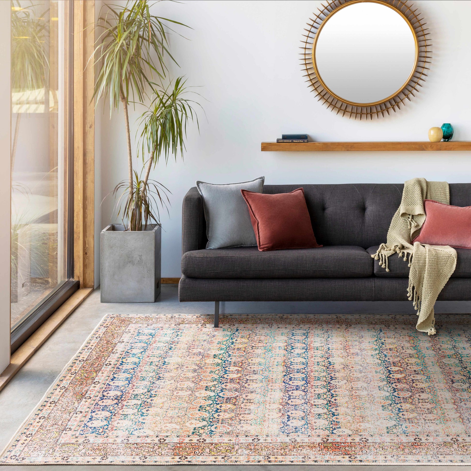 Rust Maligaya Distressed Washable Area Rug - Clearance - Boutique Rugs