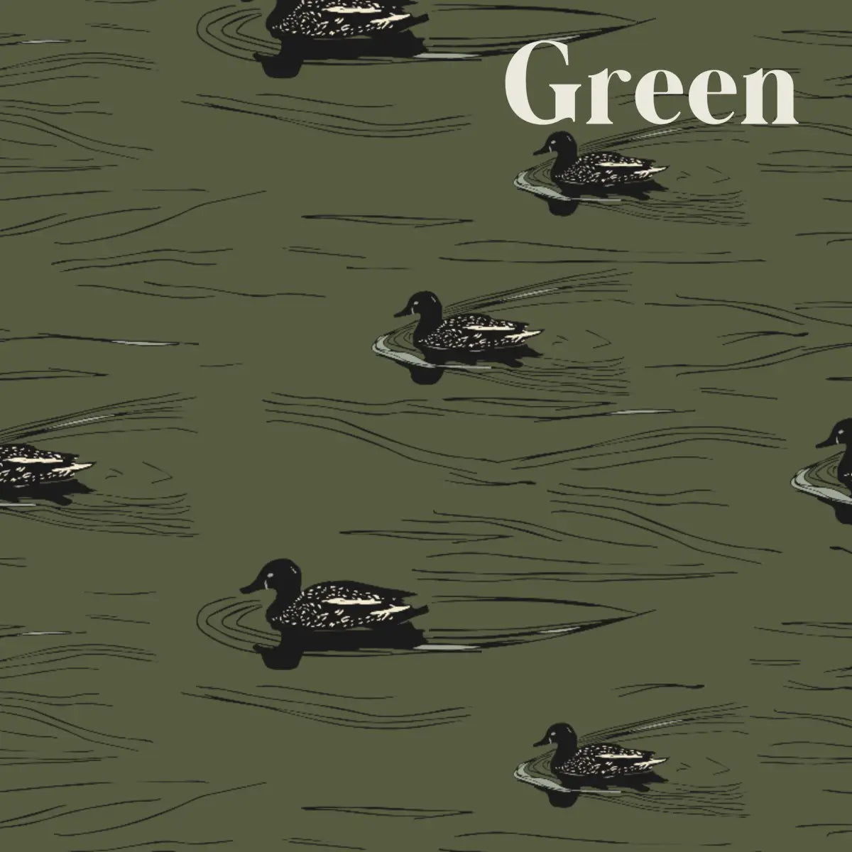 Mallard Wallpaper - Swimming Ducks - by Cassandra Zaniboni - Sample 1 foot by 1 foot / Green - Loomwell Home Goods