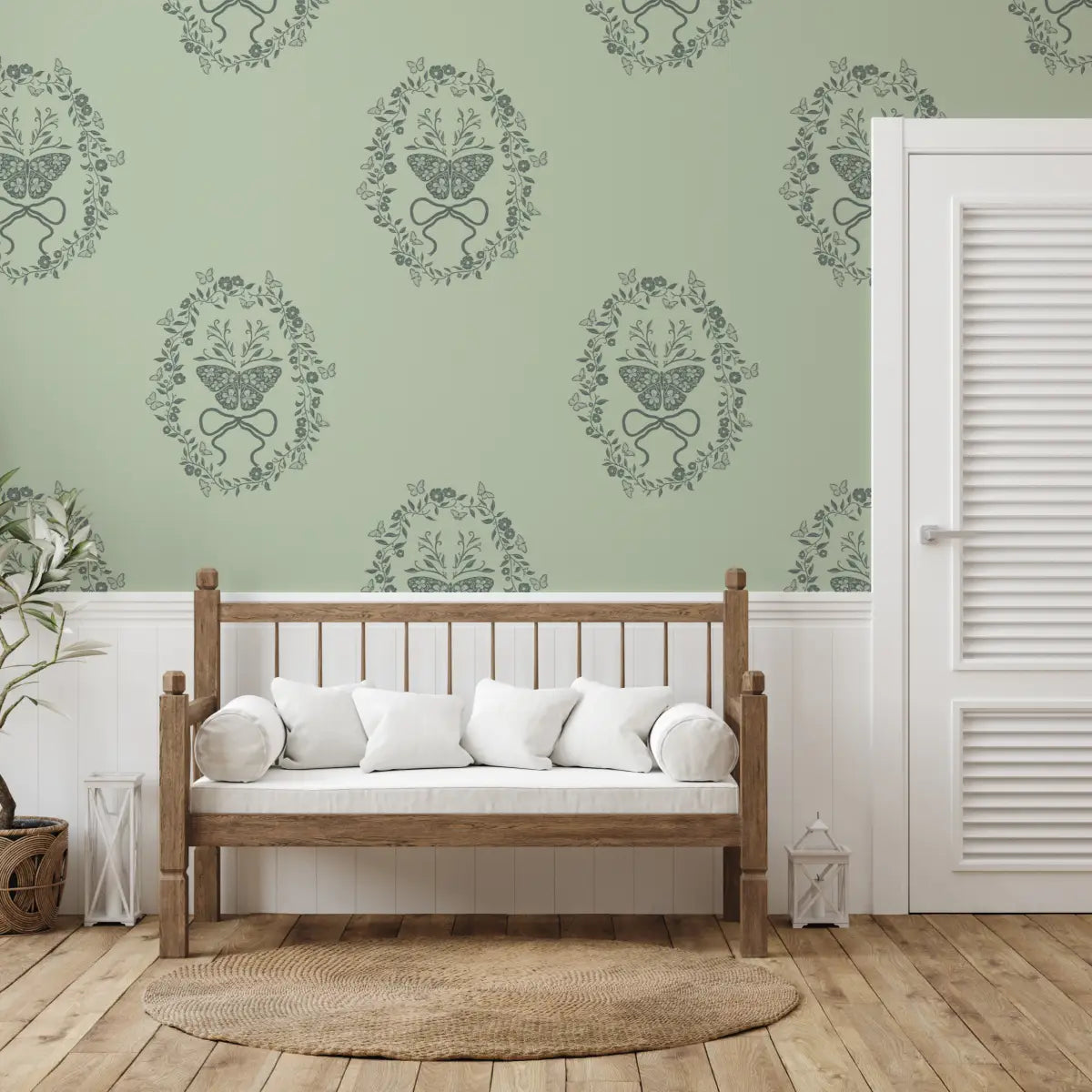 Mallory Wallpaper - Butterflies in Oval Frame - by The Beau Studio - Loomwell Home Goods