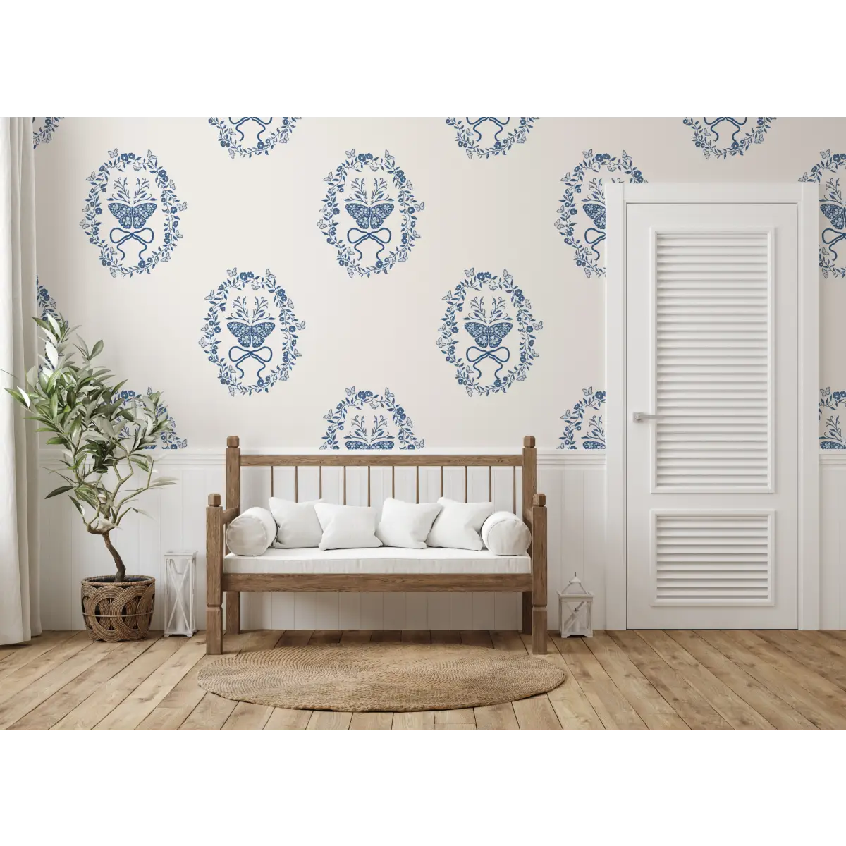 Mallory Wallpaper - Butterflies in Oval Frame - by The Beau Studio - Loomwell Home Goods