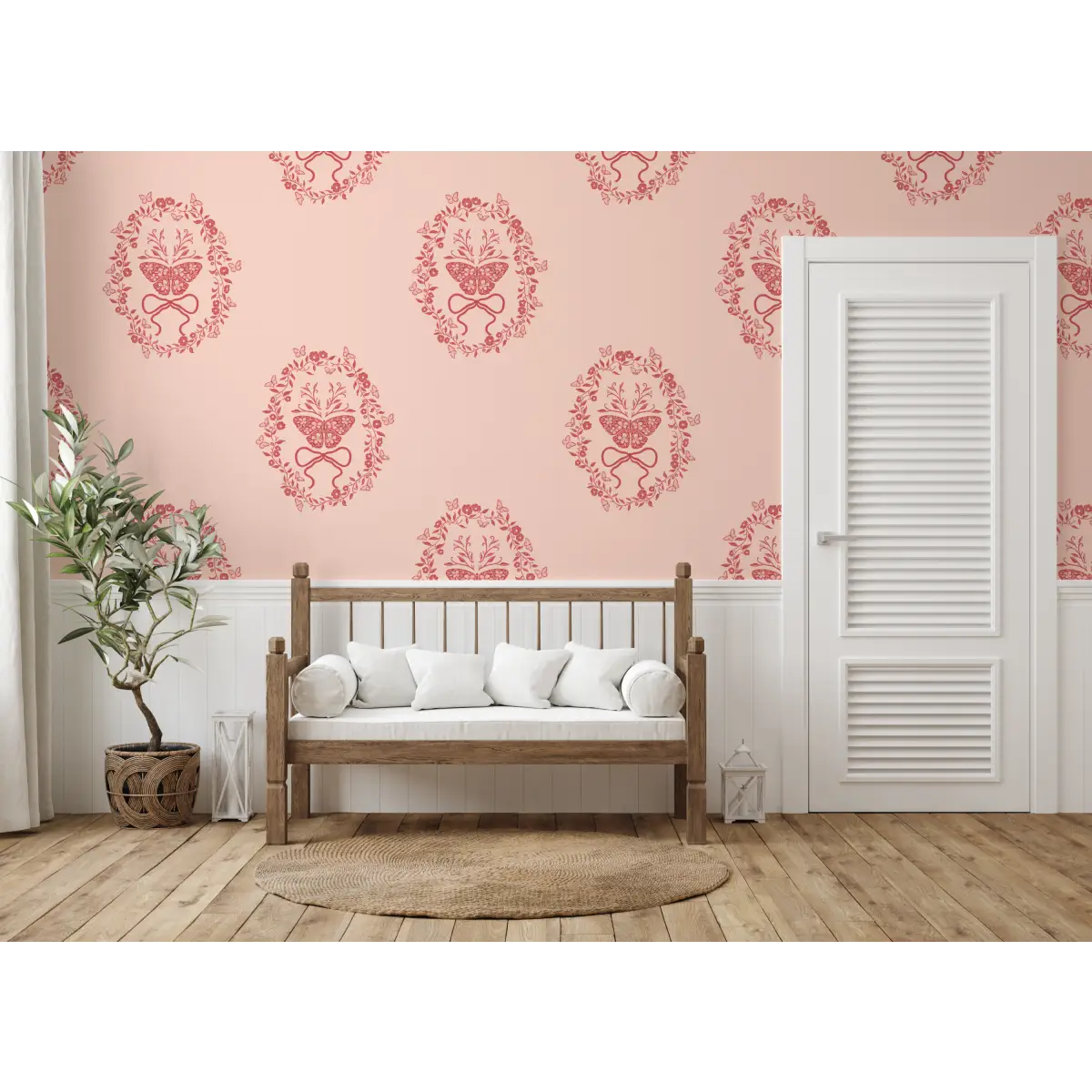 Mallory Wallpaper - Butterflies in Oval Frame - by The Beau Studio - Loomwell Home Goods
