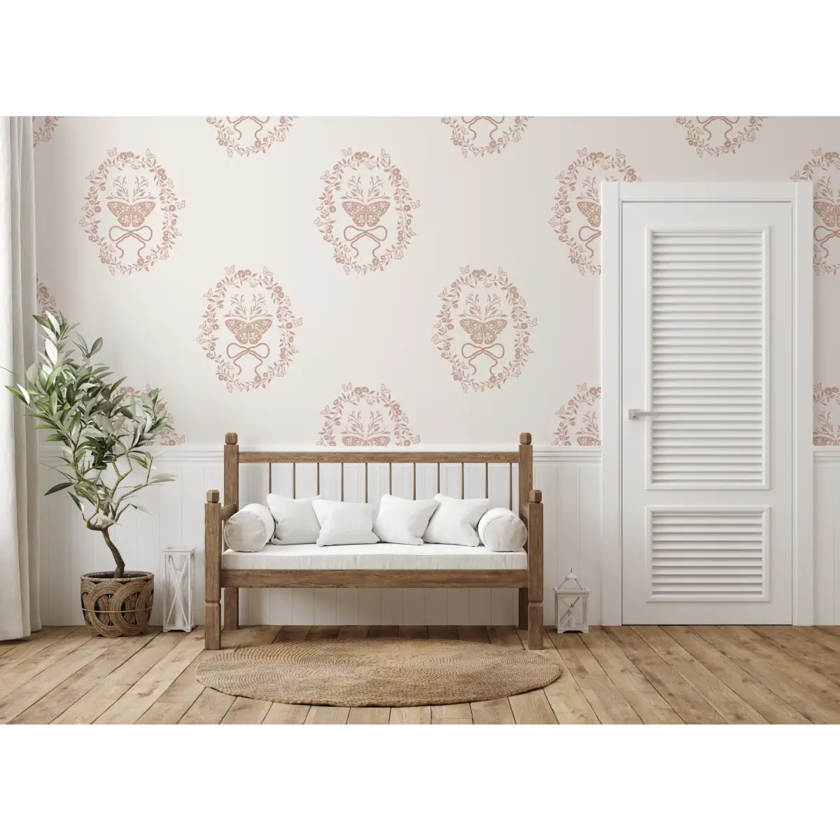 Mallory Wallpaper - Butterflies in Oval Frame - by The Beau Studio - Loomwell Home Goods