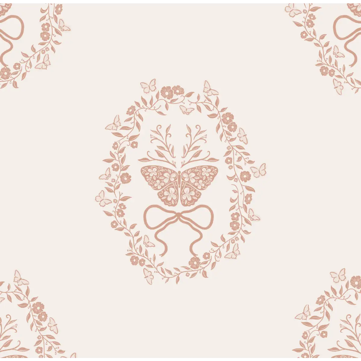 Mallory Wallpaper - Butterflies in Oval Frame - by The Beau Studio - Sample 1 foot by 1 foot / Neutral - Loomwell Home