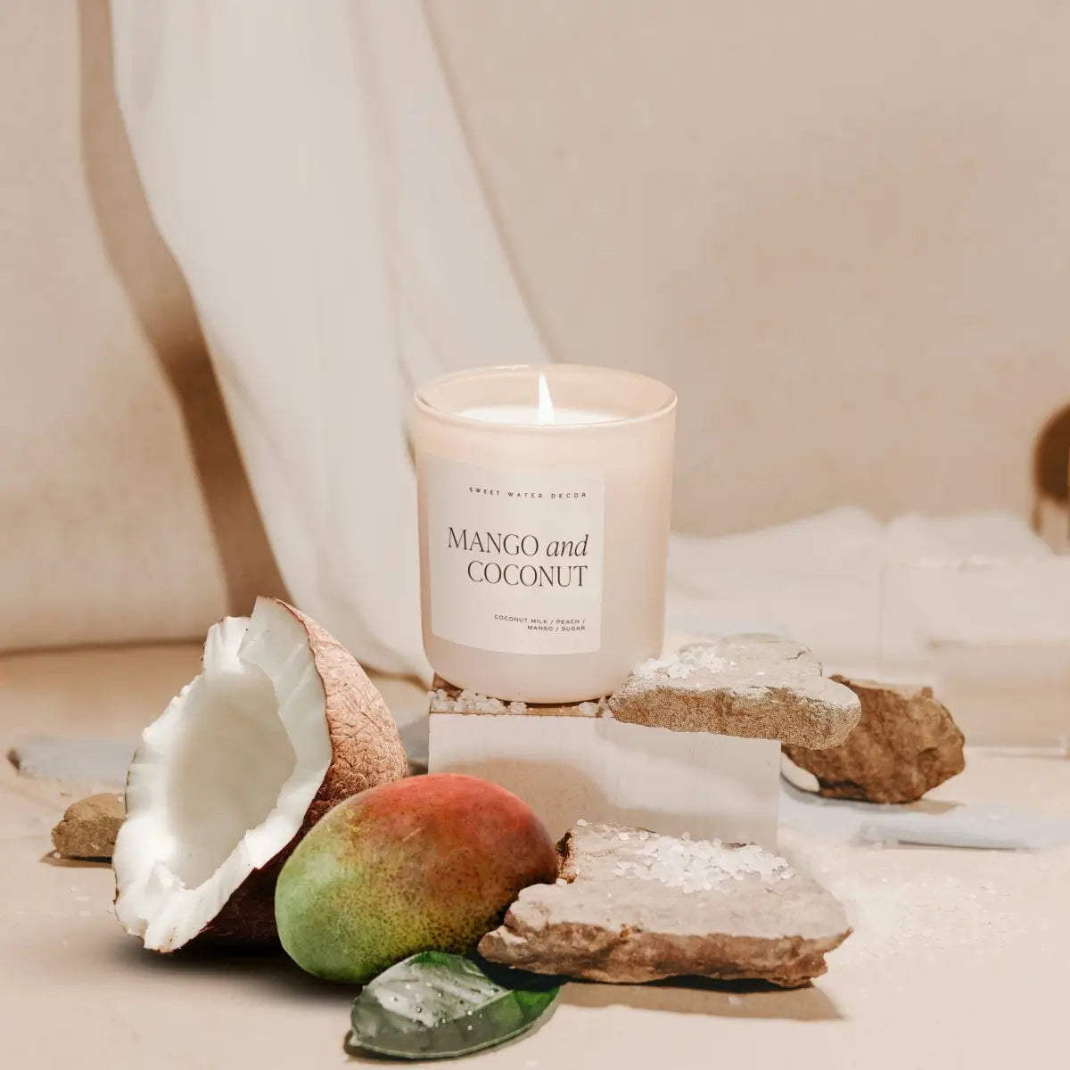 Mango and Coconut Soy Candle - Tan Matte Jar - 15 oz - Sweet Water Decor