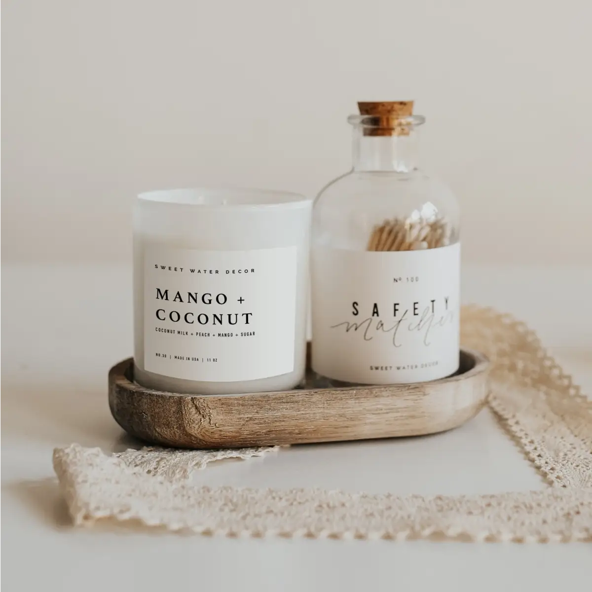 Mango and Coconut Soy Candle - White Jar - 11 oz - Sweet Water Decor