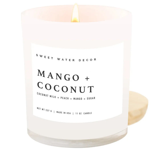 Mango and Coconut Soy Candle - White Jar - 11 oz - Sweet Water Decor