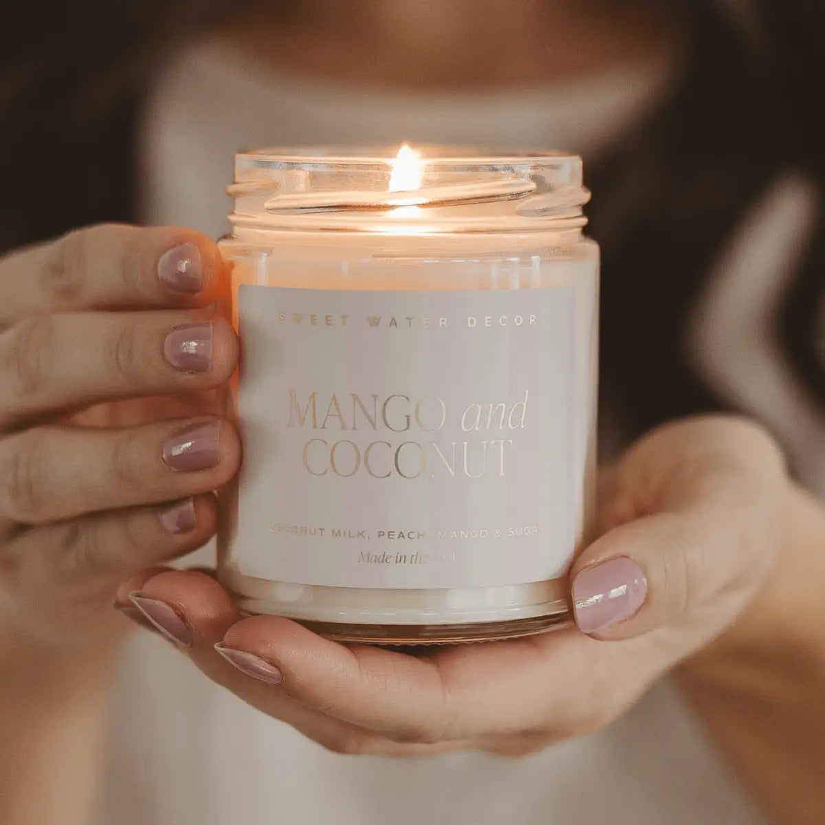 Mango and Coconut Soy Patterned Candle - Clear Jar - 9 oz - Sweet Water Decor
