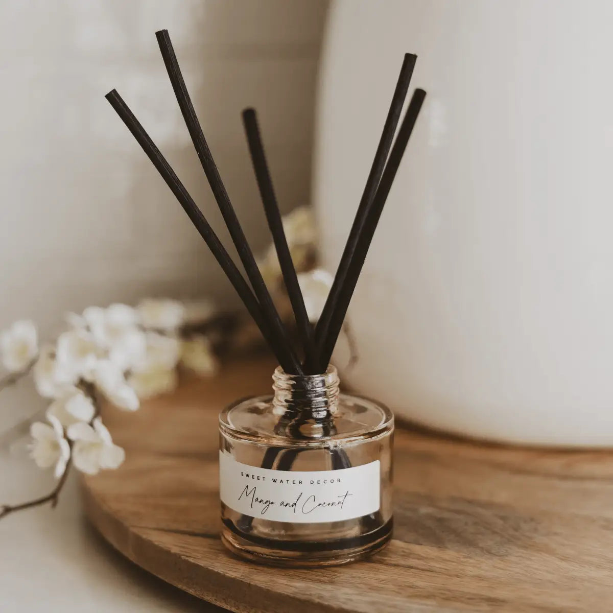 Mango and Coconut Tinted Glass Jar Reed Diffuser - Sweet Water Decor