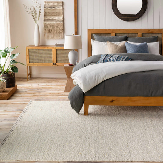 Solid Cream Flat Woven Wool Rug - Boutique Rugs