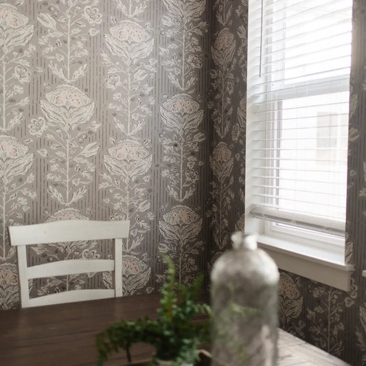 Maren Wallpaper - Traditional Floral Block Print - by Kim Morgan - Loomwell Home Goods