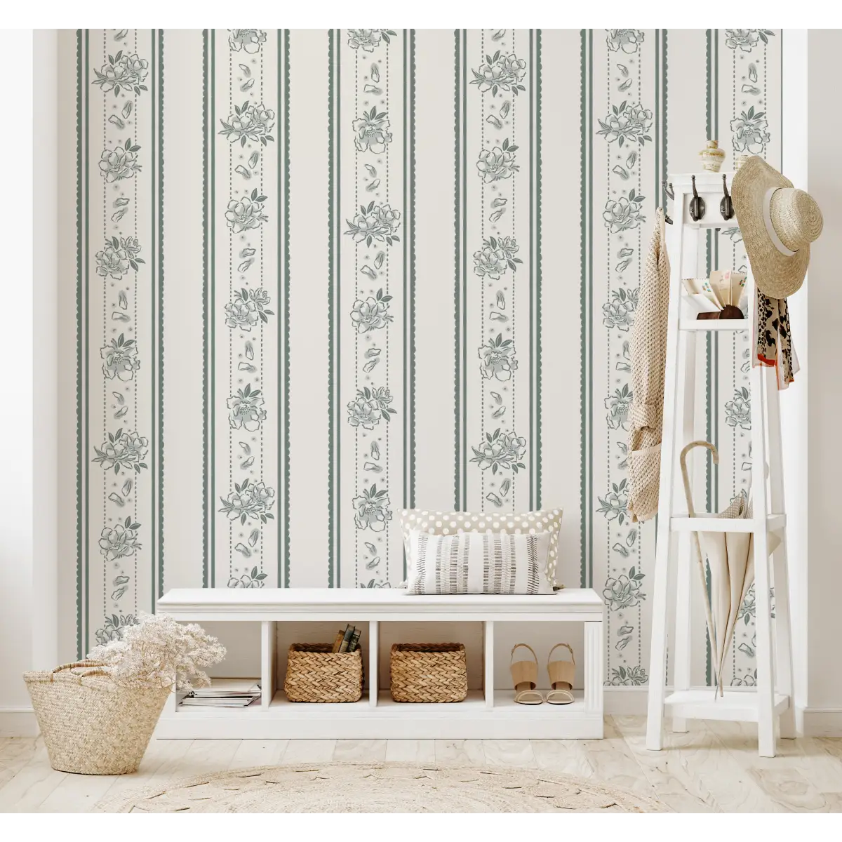 Marigold Wallpaper - Floral Cottage Stripe - by The Beau Studio - Loomwell Home Goods
