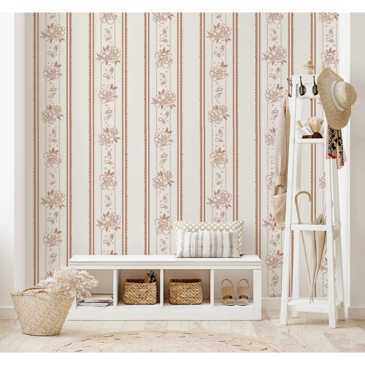 Marigold Wallpaper - Floral Cottage Stripe - by The Beau Studio - Loomwell Home Goods