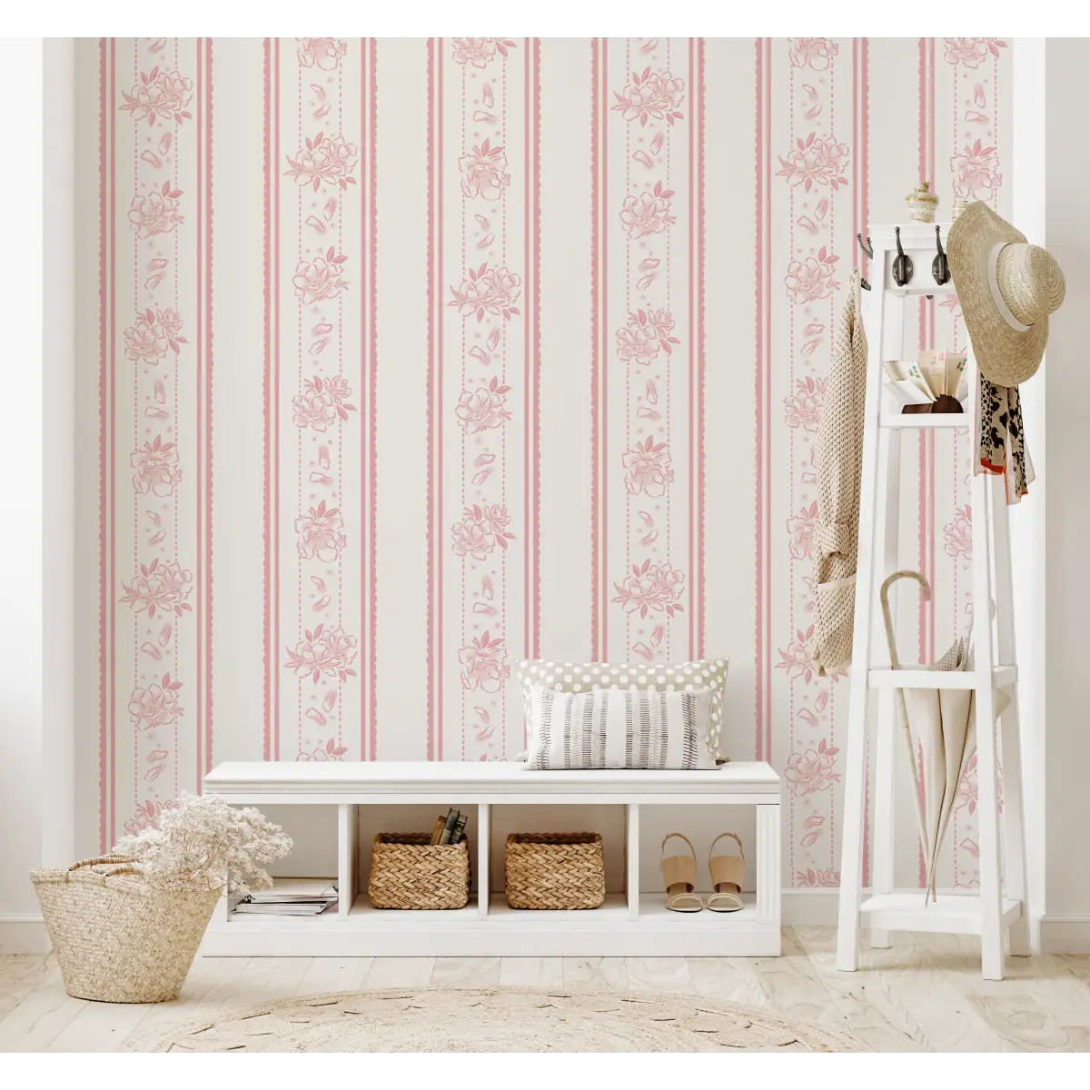 Marigold Wallpaper - Floral Cottage Stripe - by The Beau Studio - Loomwell Home Goods