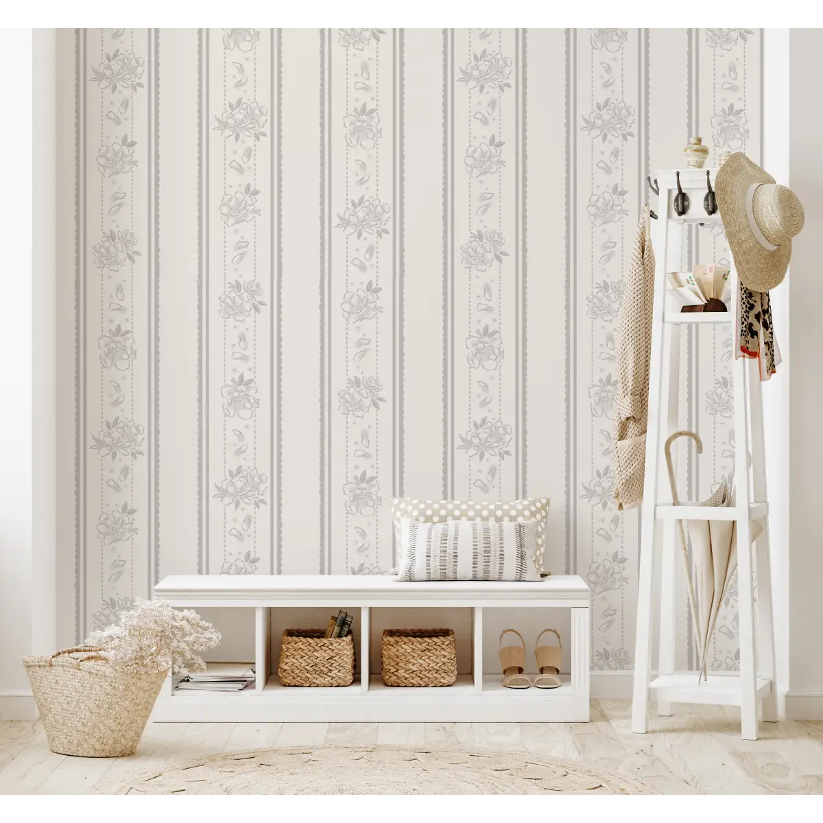 Marigold Wallpaper - Floral Cottage Stripe - by The Beau Studio - Loomwell Home Goods