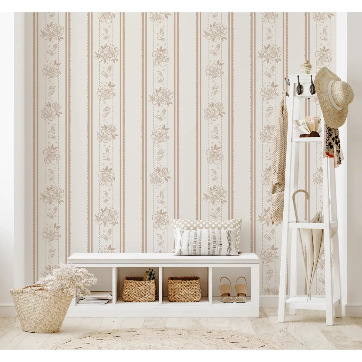 Marigold Wallpaper - Floral Cottage Stripe - by The Beau Studio - Loomwell Home Goods