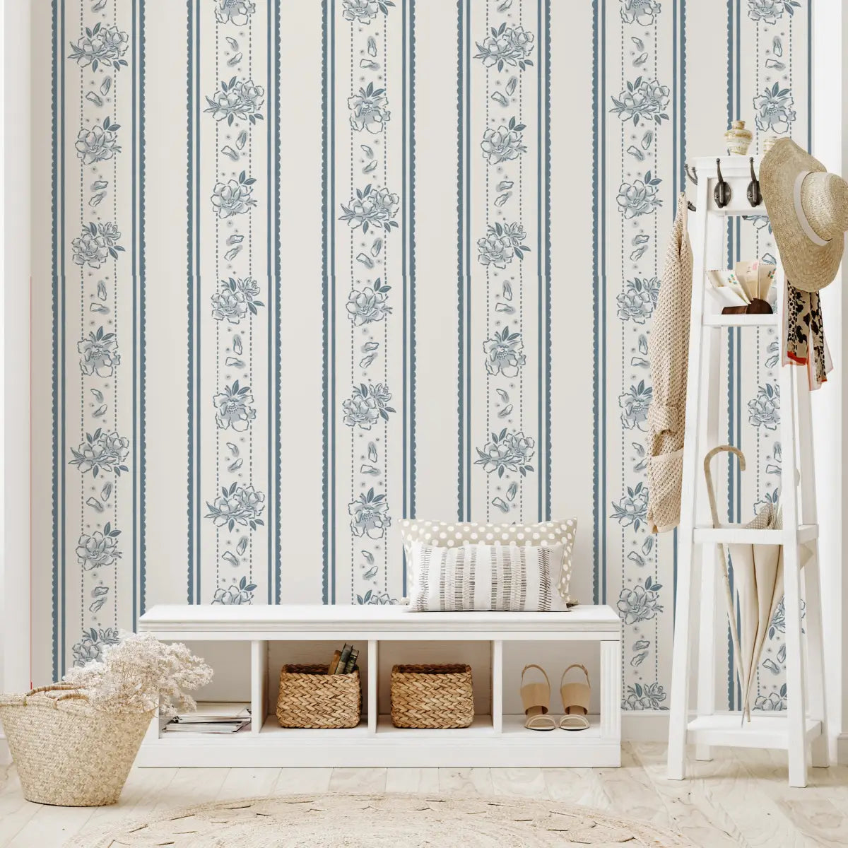 Marigold Wallpaper - Floral Cottage Stripe - by The Beau Studio - Loomwell Home Goods