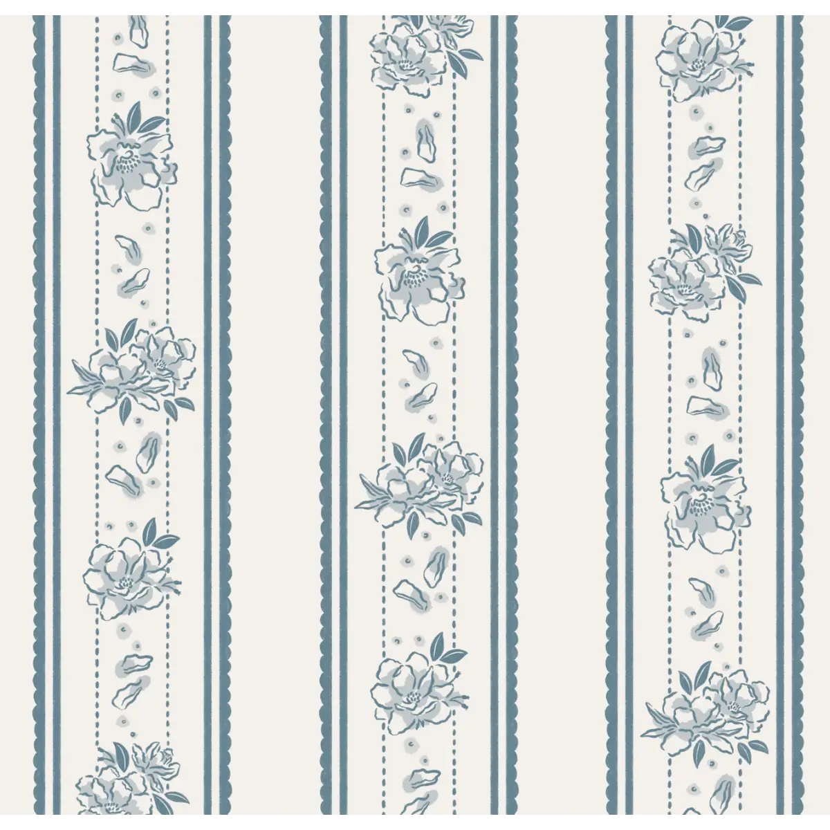 Marigold Wallpaper - Floral Cottage Stripe - by The Beau Studio - Sample 1 foot by 1 foot / Blue - Loomwell Home Goods