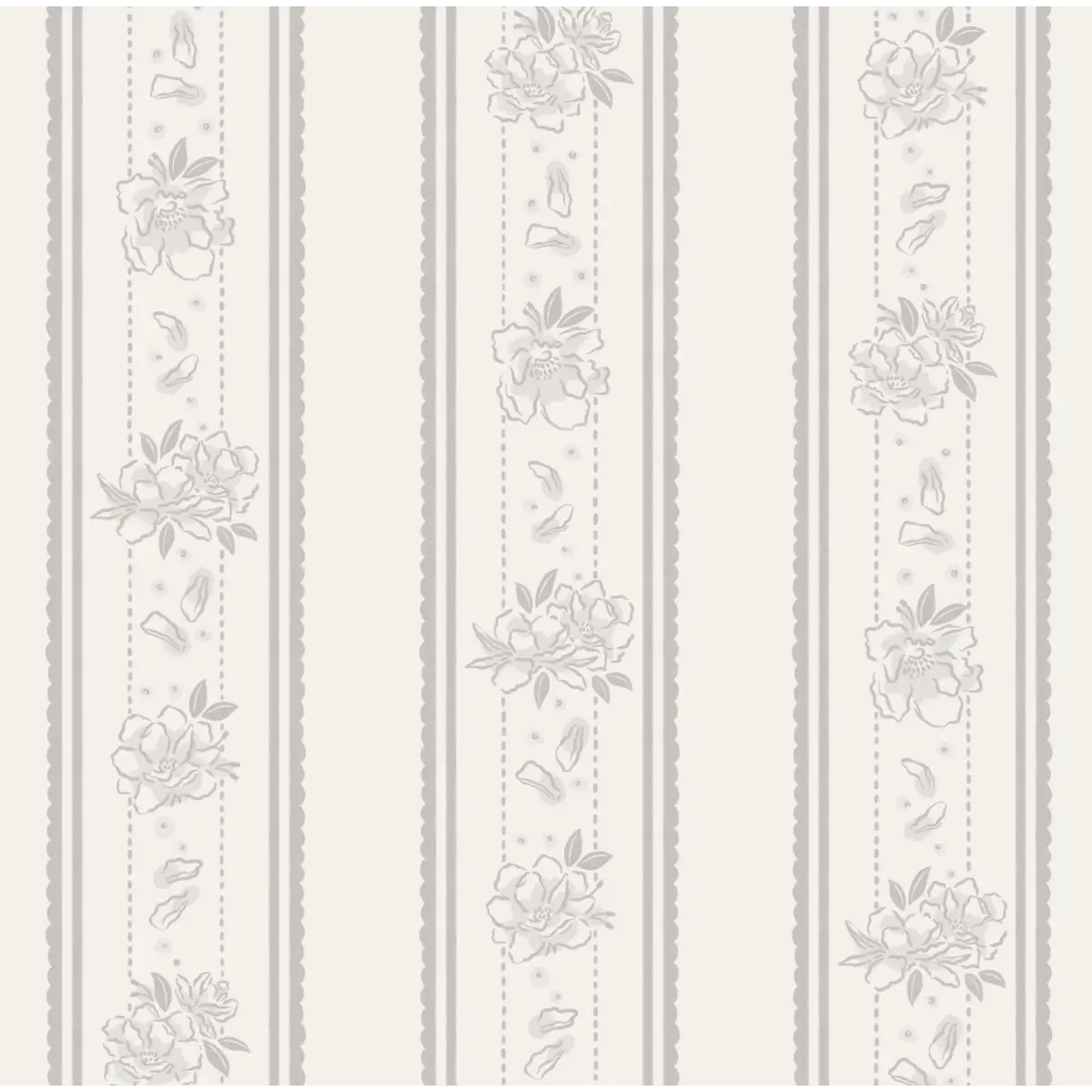 Marigold Wallpaper - Floral Cottage Stripe - by The Beau Studio - Sample 1 foot by 1 foot / Light Gray - Loomwell Home
