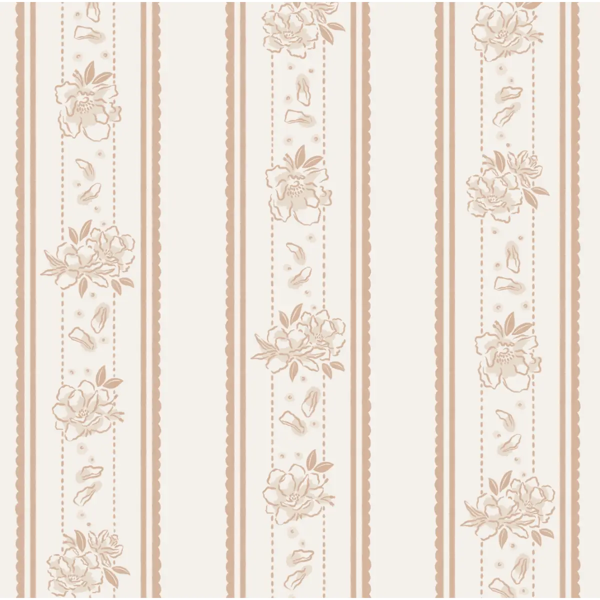 Marigold Wallpaper - Floral Cottage Stripe - by The Beau Studio - Sample 1 foot by 1 foot / Neutral - Loomwell Home