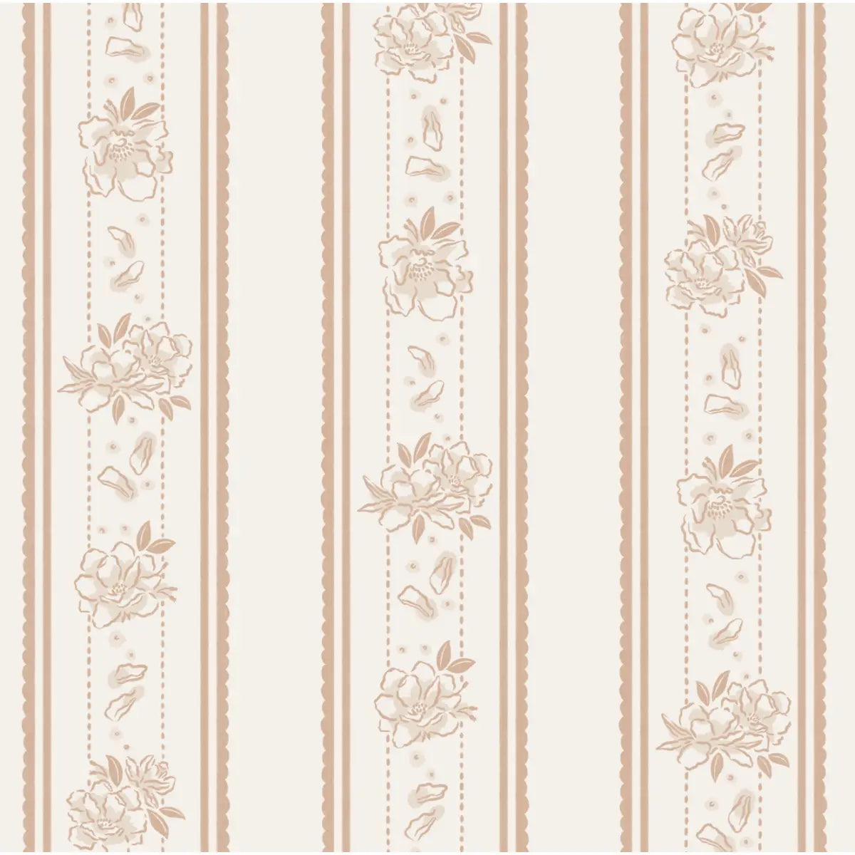 Marigold Wallpaper - Floral Cottage Stripe - by The Beau Studio - Sample 1 foot by 1 foot / Neutral - Loomwell Home