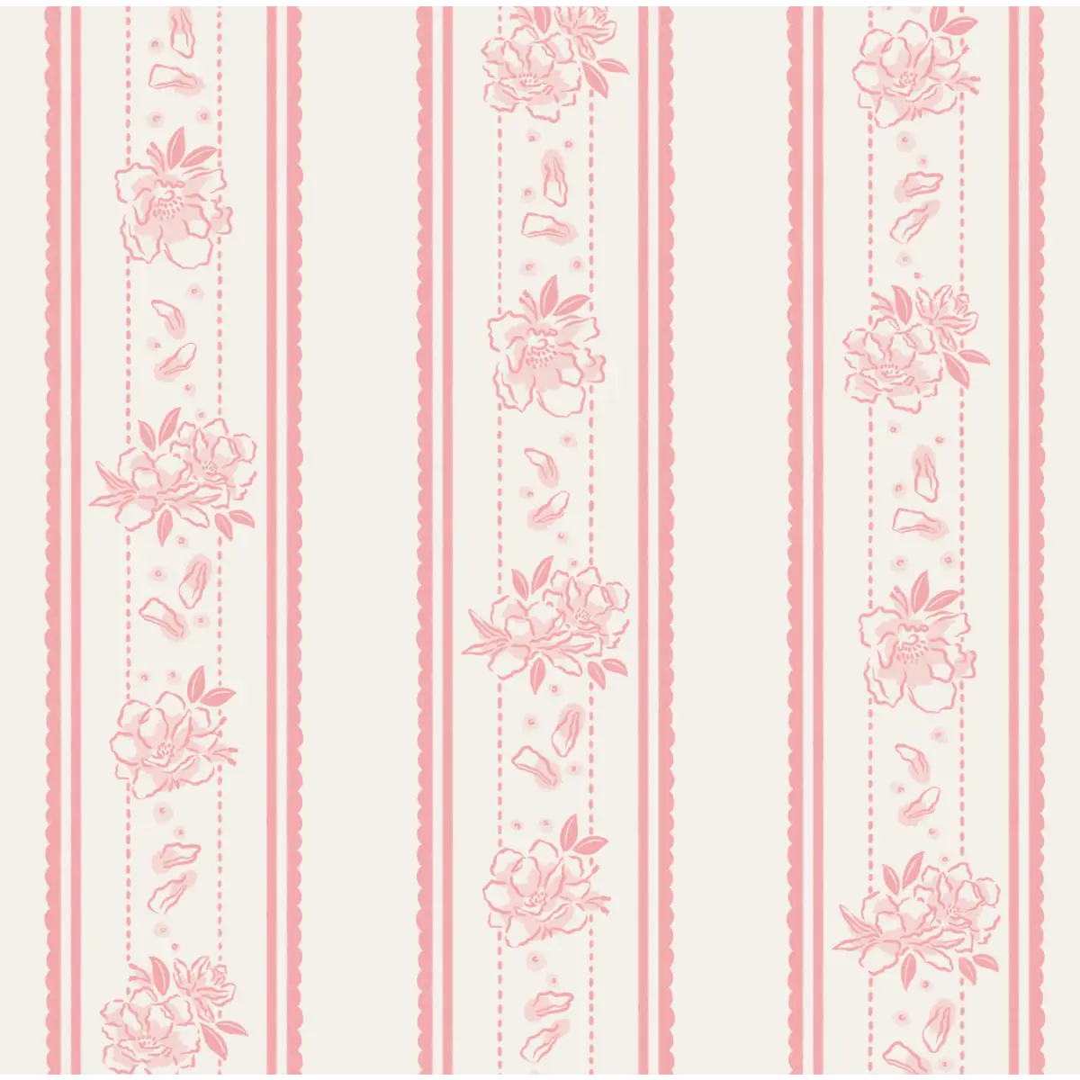 Marigold Wallpaper - Floral Cottage Stripe - by The Beau Studio - Sample 1 foot by 1 foot / Pink - Loomwell Home Goods