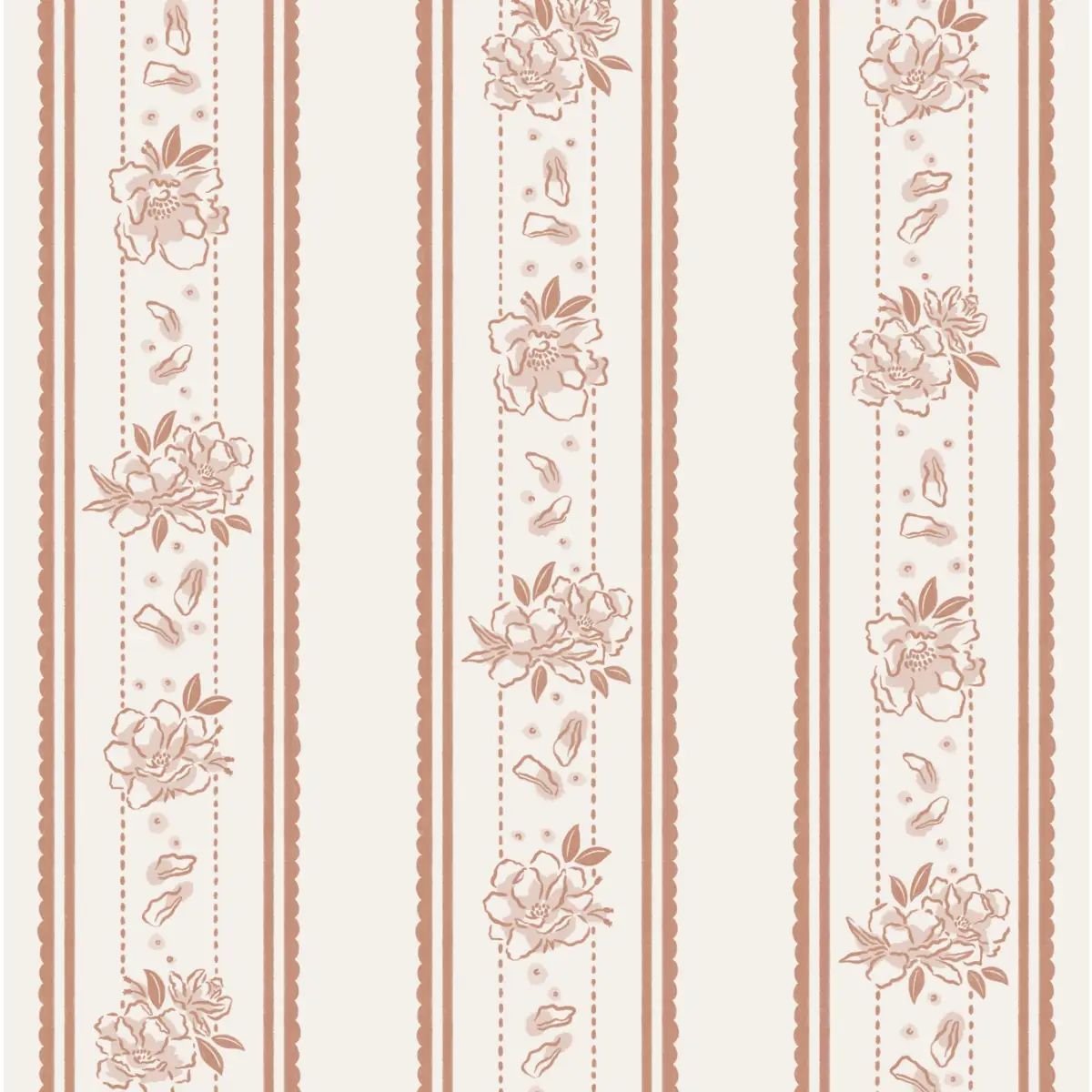Marigold Wallpaper - Floral Cottage Stripe - by The Beau Studio - Sample 1 foot by 1 foot / Rust - Loomwell Home Goods
