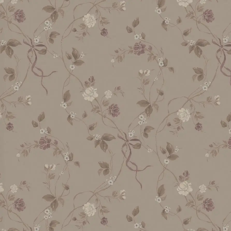 Marilyn Wallpaper - Romantic Flower Vines - by Katie Burt Art - Sample 1 foot by 1 foot / Brown / Large - Loomwell Home