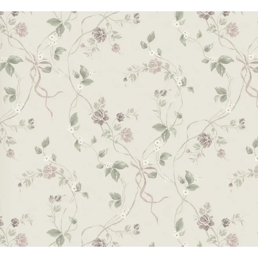 Marilyn Wallpaper - Romantic Flower Vines - by Katie Burt Art - Sample 1 foot by 1 foot / Cream and Pink / Large