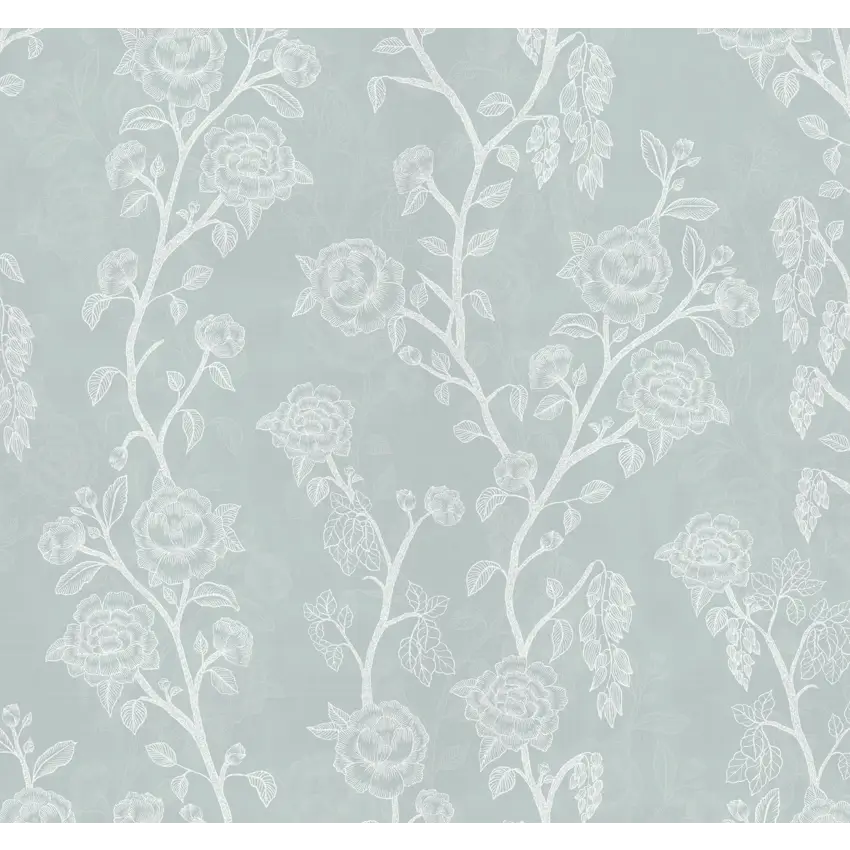 Marina Wallpaper - Natural Roses - by Bloomery Decor - Sample 1 foot by 1 foot / Blue - Loomwell Home Goods