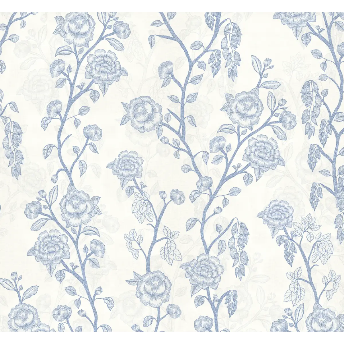 Marina Wallpaper - Natural Roses - by Bloomery Decor - Sample 1 foot by 1 foot / White and Blue - Loomwell Home Goods