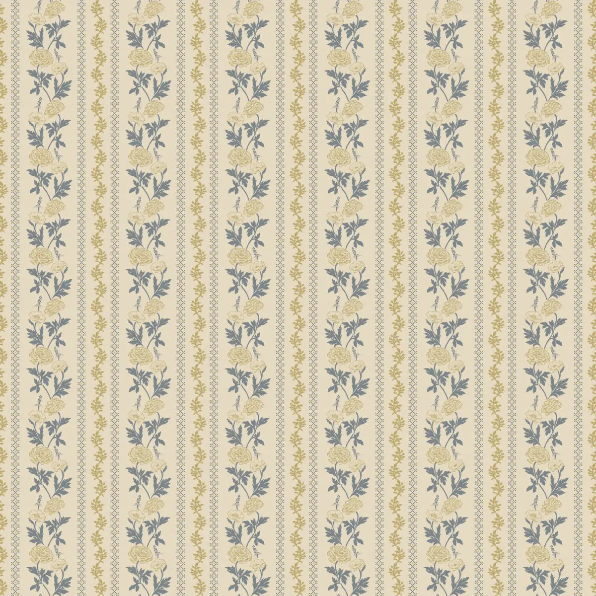 Marisol Wallpaper - Floral Stripe - by Yorkville Studio - Sample 1 foot by 1 foot / Blue and Yellow - Loomwell Home