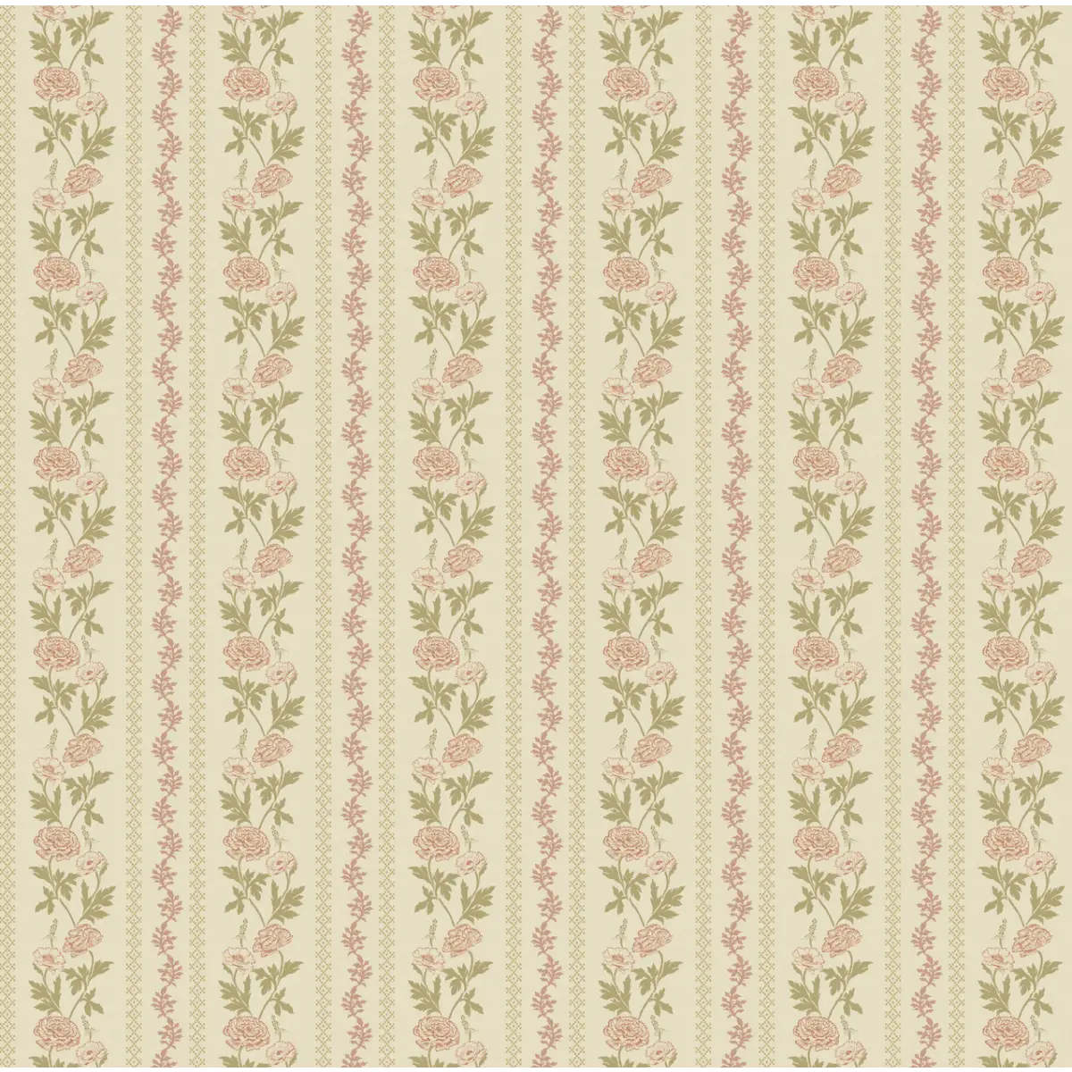 Marisol Wallpaper - Floral Stripe - by Yorkville Studio - Sample 1 foot by 1 foot / Cream and Pink - Loomwell Home Goods