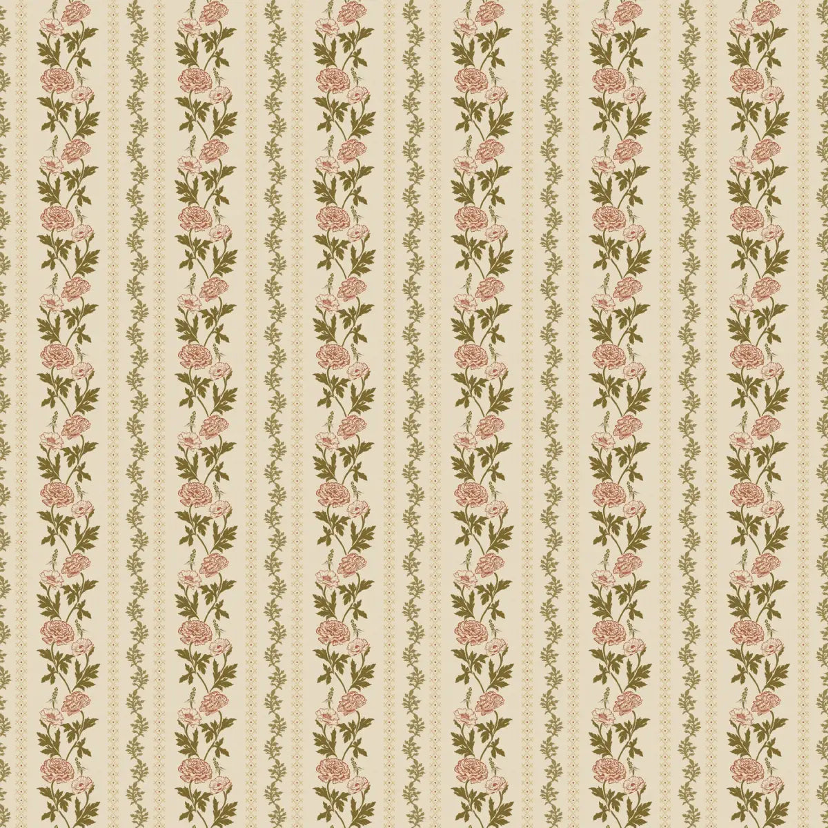 Marisol Wallpaper - Floral Stripe - by Yorkville Studio - Sample 1 foot by 1 foot / Red and Green - Loomwell Home Goods